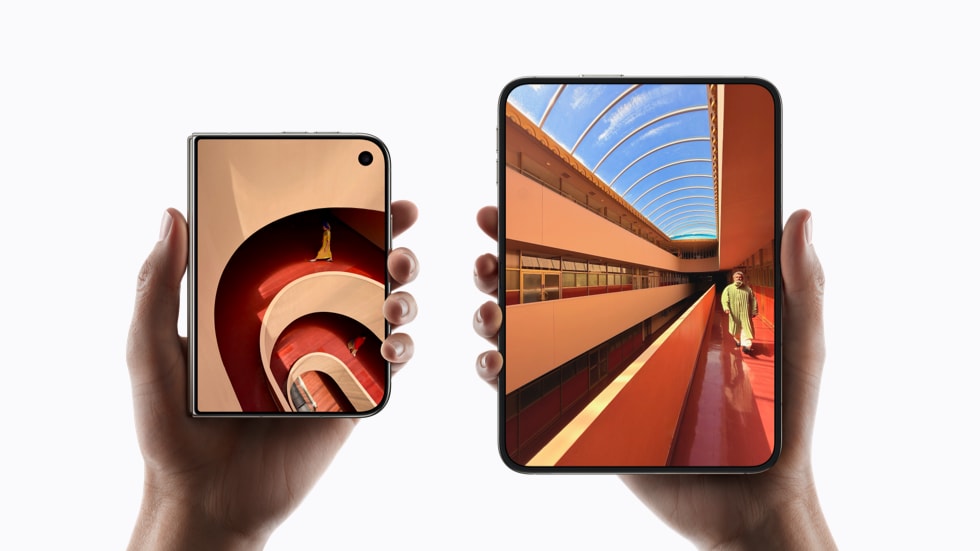 The iPhone Duo’s outer display (5.4”) and inner display (7.6”) shown side by side