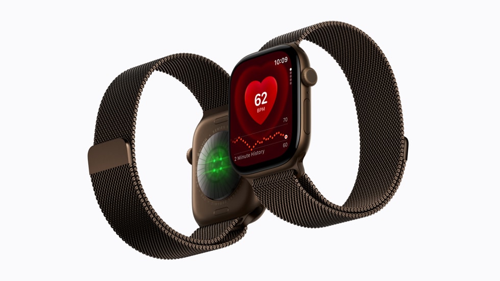Apple Watch Series 12 in a dark bronze aluminum finish with a Milanese loop band